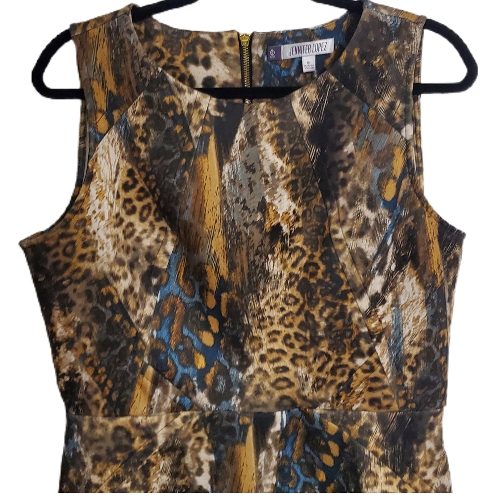 Jennifer Lopez Animal Print Sheath Dress Brown - Picture 3 of 7